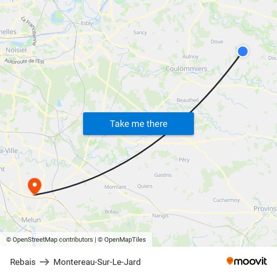 Rebais to Montereau-Sur-Le-Jard map