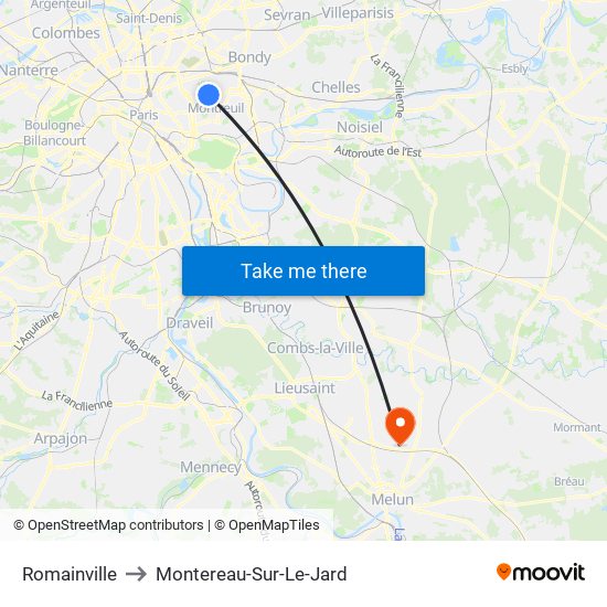 Romainville to Montereau-Sur-Le-Jard map