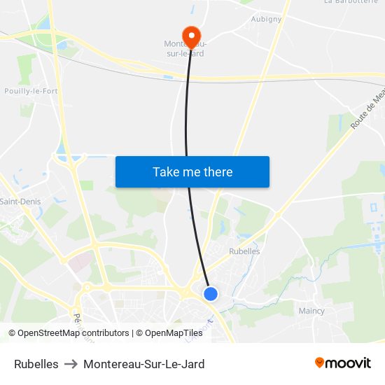 Rubelles to Montereau-Sur-Le-Jard map