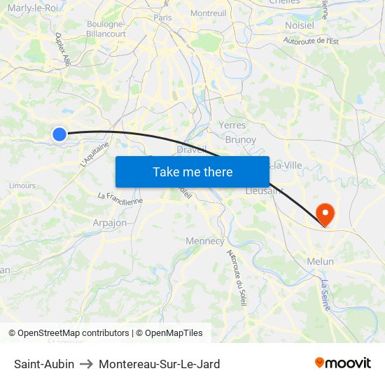 Saint-Aubin to Montereau-Sur-Le-Jard map