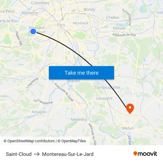 Saint-Cloud to Montereau-Sur-Le-Jard map