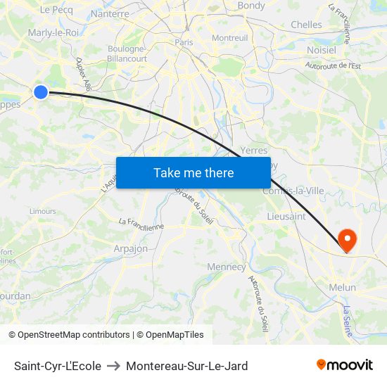 Saint-Cyr-L'Ecole to Montereau-Sur-Le-Jard map
