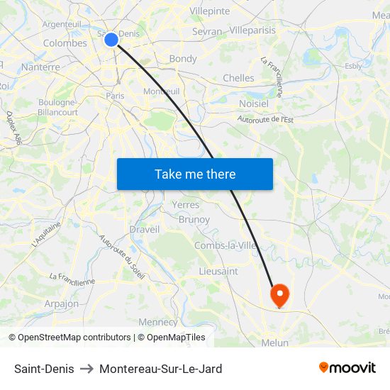 Saint-Denis to Montereau-Sur-Le-Jard map