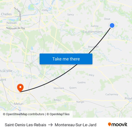 Saint-Denis-Les-Rebais to Montereau-Sur-Le-Jard map