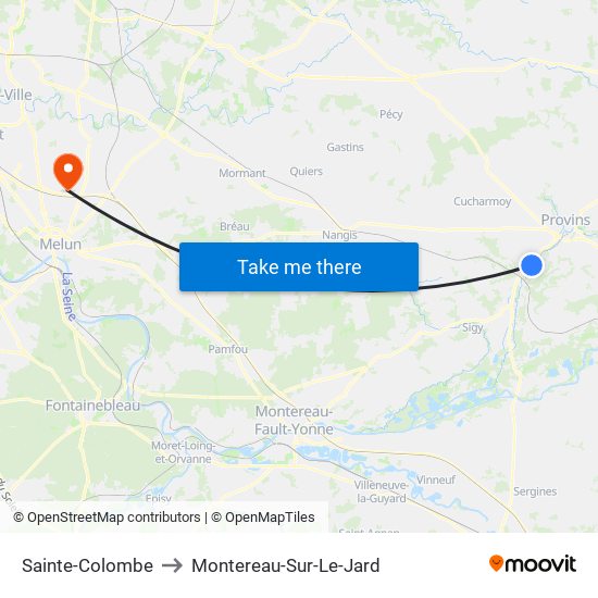 Sainte-Colombe to Montereau-Sur-Le-Jard map