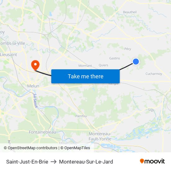 Saint-Just-En-Brie to Montereau-Sur-Le-Jard map