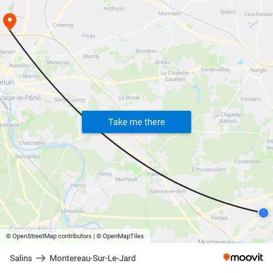 Salins to Montereau-Sur-Le-Jard map