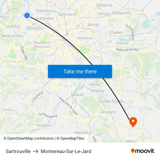 Sartrouville to Montereau-Sur-Le-Jard map