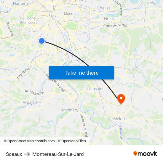 Sceaux to Montereau-Sur-Le-Jard map
