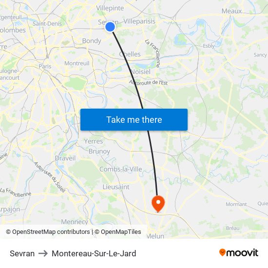 Sevran to Montereau-Sur-Le-Jard map