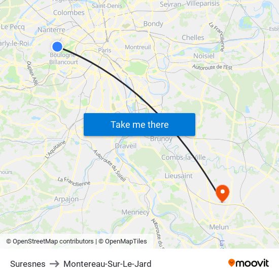 Suresnes to Montereau-Sur-Le-Jard map