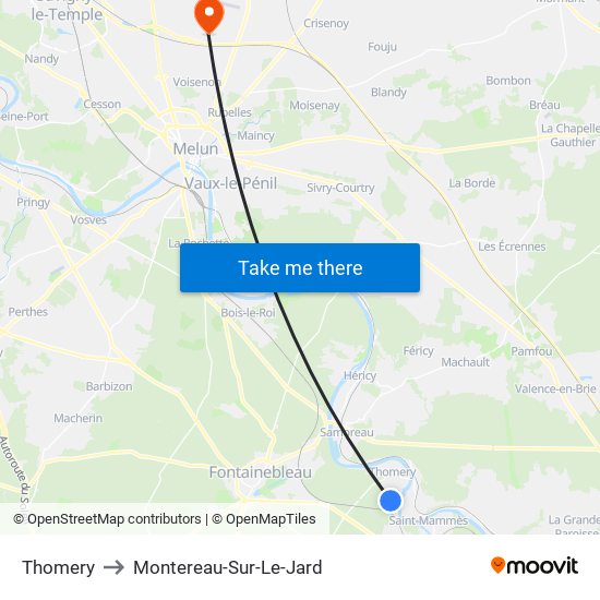 Thomery to Montereau-Sur-Le-Jard map