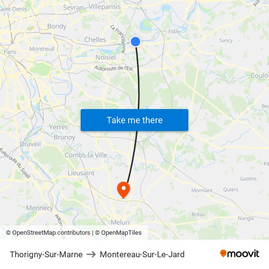Thorigny-Sur-Marne to Montereau-Sur-Le-Jard map
