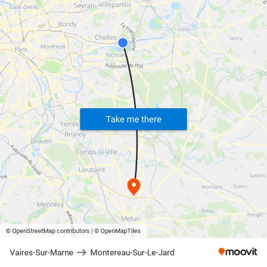 Vaires-Sur-Marne to Montereau-Sur-Le-Jard map