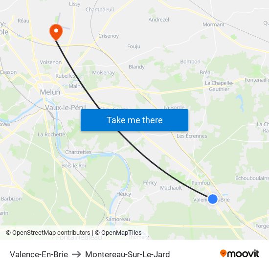 Valence-En-Brie to Montereau-Sur-Le-Jard map