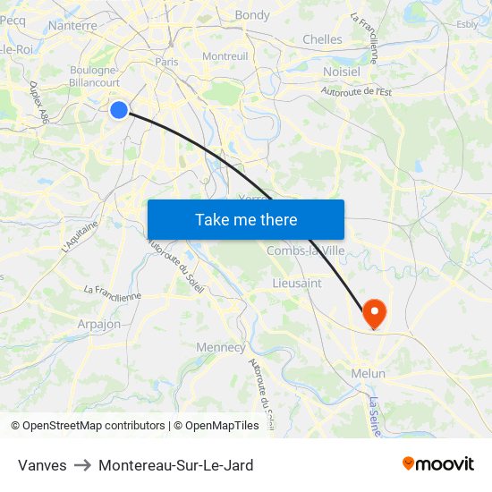 Vanves to Montereau-Sur-Le-Jard map