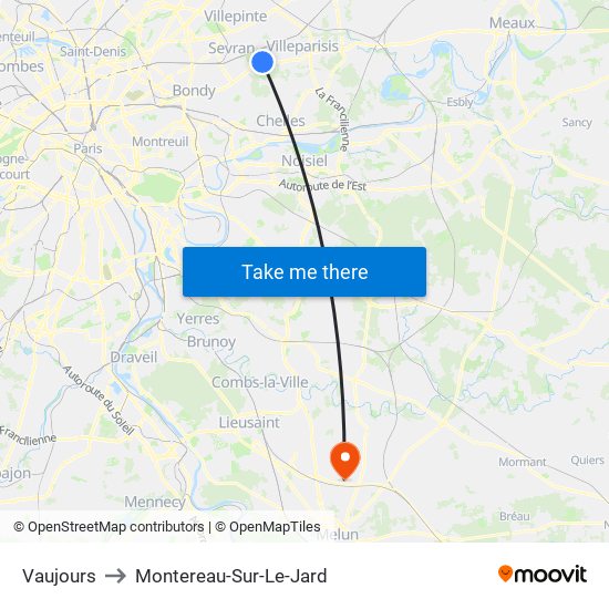Vaujours to Montereau-Sur-Le-Jard map