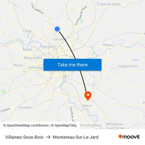 Villaines-Sous-Bois to Montereau-Sur-Le-Jard map