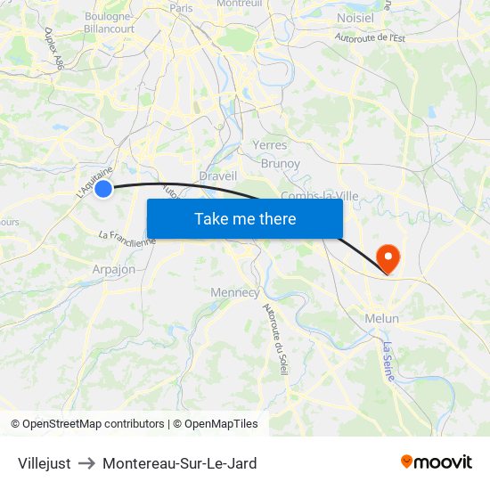 Villejust to Montereau-Sur-Le-Jard map