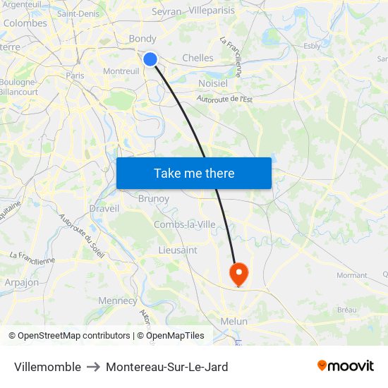 Villemomble to Montereau-Sur-Le-Jard map