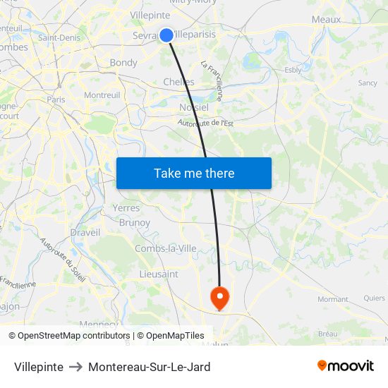 Villepinte to Montereau-Sur-Le-Jard map