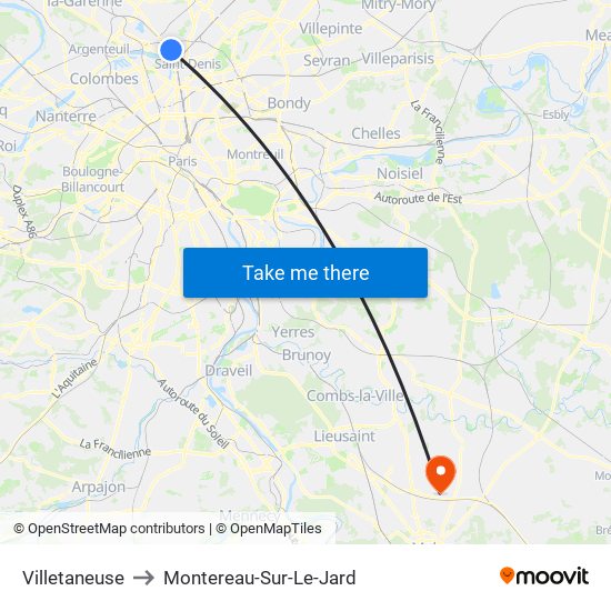 Villetaneuse to Montereau-Sur-Le-Jard map