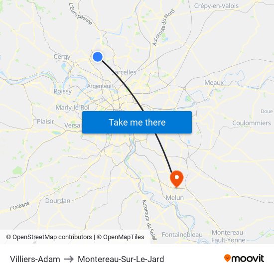 Villiers-Adam to Montereau-Sur-Le-Jard map