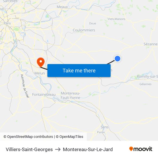 Villiers-Saint-Georges to Montereau-Sur-Le-Jard map