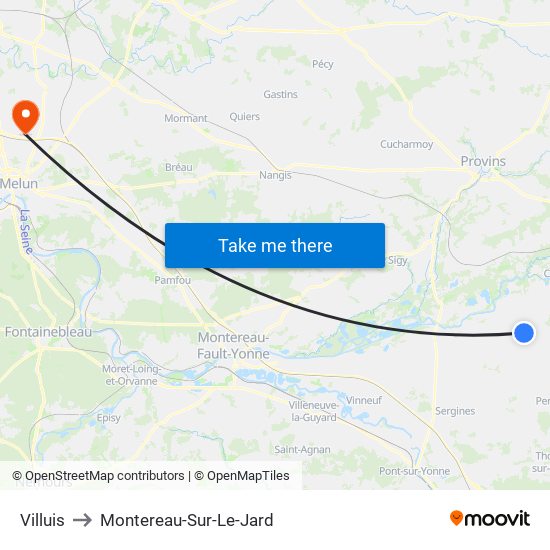 Villuis to Montereau-Sur-Le-Jard map