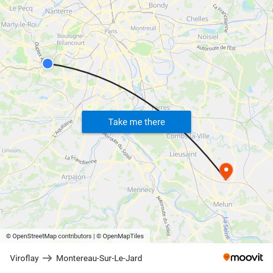 Viroflay to Montereau-Sur-Le-Jard map