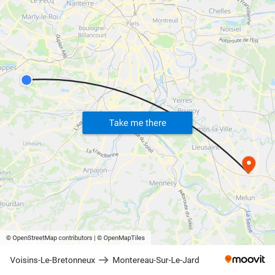 Voisins-Le-Bretonneux to Montereau-Sur-Le-Jard map