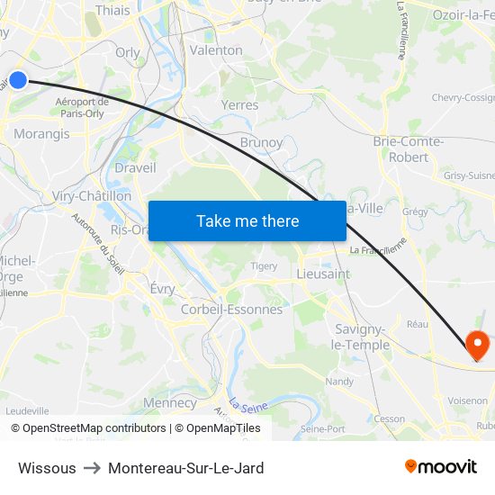 Wissous to Montereau-Sur-Le-Jard map