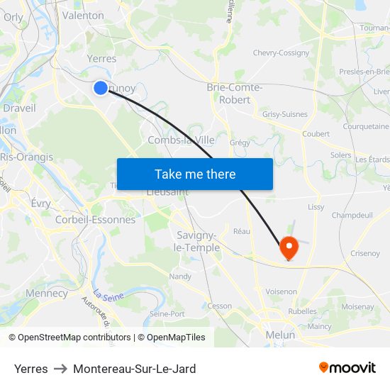 Yerres to Montereau-Sur-Le-Jard map