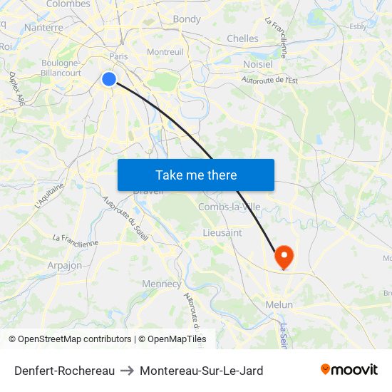 Denfert-Rochereau to Montereau-Sur-Le-Jard map