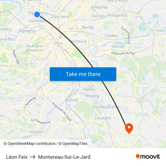 Léon Feix to Montereau-Sur-Le-Jard map