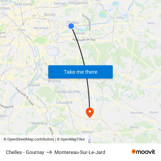 Chelles - Gournay to Montereau-Sur-Le-Jard map
