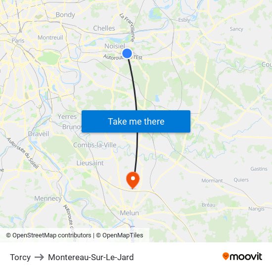Torcy to Montereau-Sur-Le-Jard map