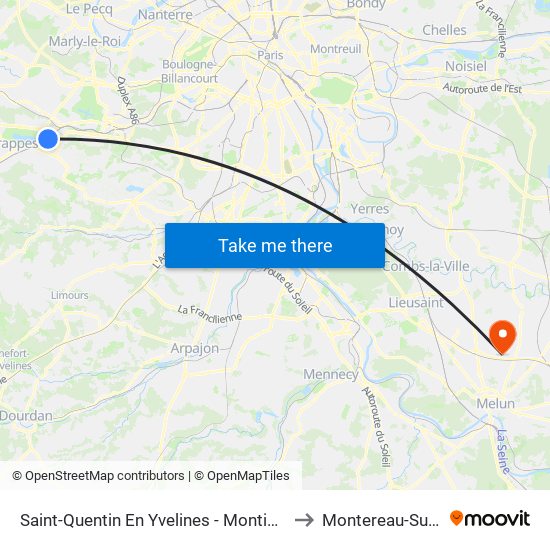 Saint-Quentin En Yvelines - Montigny-Le-Bretonneux to Montereau-Sur-Le-Jard map