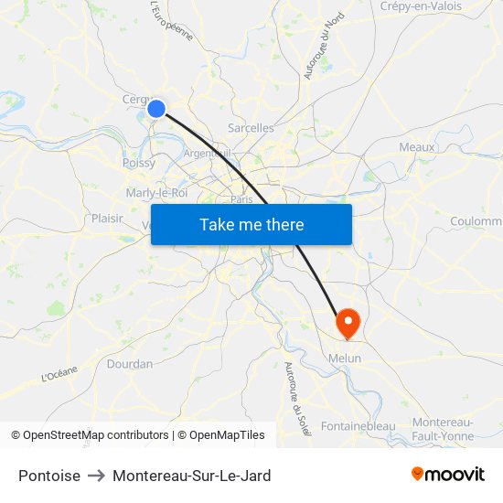Pontoise to Montereau-Sur-Le-Jard map