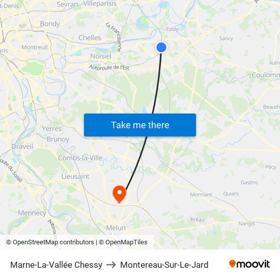 Marne-La-Vallée Chessy to Montereau-Sur-Le-Jard map
