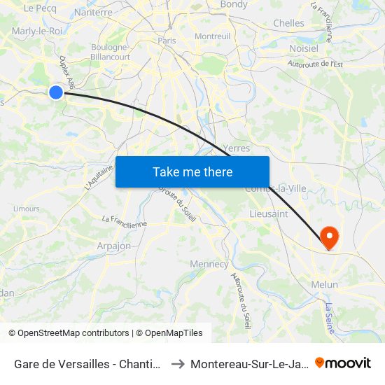 Gare de Versailles - Chantiers to Montereau-Sur-Le-Jard map