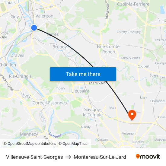 Villeneuve-Saint-Georges to Montereau-Sur-Le-Jard map