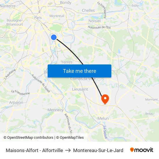 Maisons-Alfort - Alfortville to Montereau-Sur-Le-Jard map
