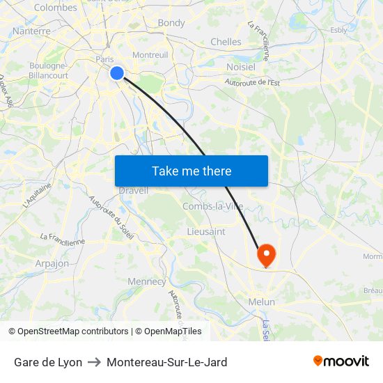 Gare de Lyon to Montereau-Sur-Le-Jard map