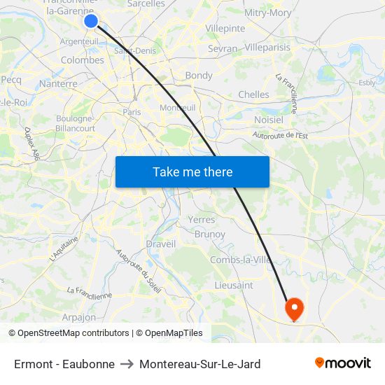 Ermont - Eaubonne to Montereau-Sur-Le-Jard map