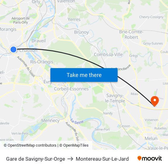 Gare de Savigny-Sur-Orge to Montereau-Sur-Le-Jard map