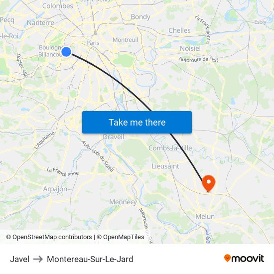 Javel to Montereau-Sur-Le-Jard map