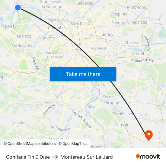 Conflans Fin D'Oise to Montereau-Sur-Le-Jard map