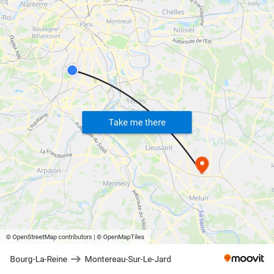Bourg-La-Reine to Montereau-Sur-Le-Jard map