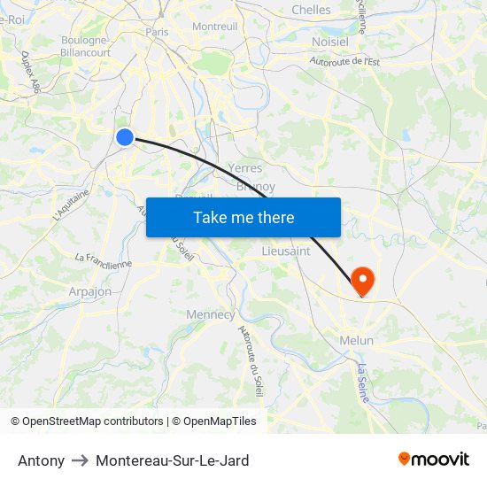 Antony to Montereau-Sur-Le-Jard map